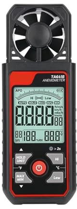 TIEOAXFT TA641A/B Anemometer Wind speed Handheld Digital Wind Speed Meter Portable Anemometer Sensor Wind Speed 0-30M/S Wind Meter(TA641B)