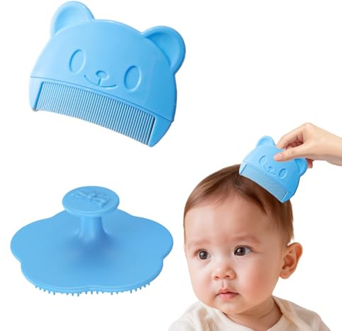 2 Stück Milchschorf Kamm Set mit Schorfkamm & Waschbürste,Schorfkamm Baby,Milchschorf Baby Entfernen,Baby Kamm,Schorfkamm für Neugeborene mit Weichen Zähnen,Kopfhaut Massagebürste gegen Milchschorf