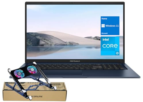 ASUS Vivobook - Computer portatile FHD da 17,3 pollici, Intel Core i3-1215U, 20 GB di RAM, SSD da 1 TB, webcam, touchpad, HDMI, Wi-Fi, Windows 11 Home, blu, pacchetto con radiatore pieghevole PCO