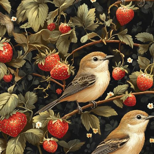 Generico Carta da Parati Autoadesivo Tema Natura Impermeabile Con Supporto Adesivo Fragole Alberi Uccelli Adesiva per Muro Soggiorno Bagno Camera Decorativi Carta Adesiva Mobili 45x300CM
