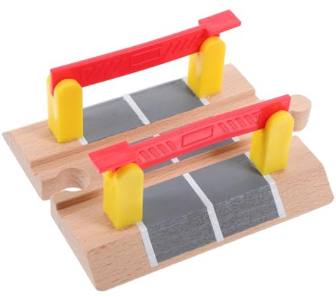 JUMPLAWN Wooden Railway Barricade Model Toy Train Track Accessory for Boys and Girls Educational Pretend Play Railway Road Block Compatible Natural Train Tracks