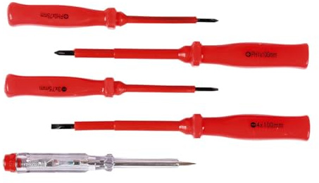 TILL. – Tournevis gainés et testeur 250 V | Coffret 5 pièces : plats 3-4 mm, PH0-PH1, testeur plat | Sécurité et précision | Bricolage quotidien