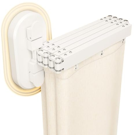 Generisch Duschvorhangstange In L/U-Form, Faltbare Eckvorhangstangen, Ohne Bohren Duschvorhangstange Mit Duschvorhang Für Badewanne/Badezimmer(Beige,102cm)