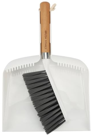 Small Broom and Dustpan Set, Multipurpose Dustpan and Brush Set with Wood Handle Teeth,13 x 8.7 inch, Hangable Portable Cleaning for Kitchen, Desktops, Bedroom, Pet Care, Camping, White,1 Set