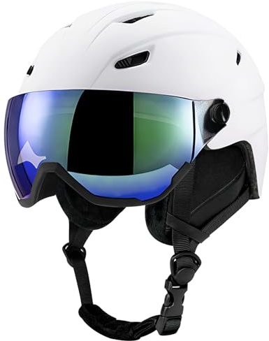LeapBeast Skihelm Kit mit Ski Skibrille UV400,PC-Schale Verstellbarer Ski- & Snowboardhelm mit verschließbarem Belüftungssystem,mit abnehmbaren Ohrenpolstern Unisex Skihelm (Weiß, L)