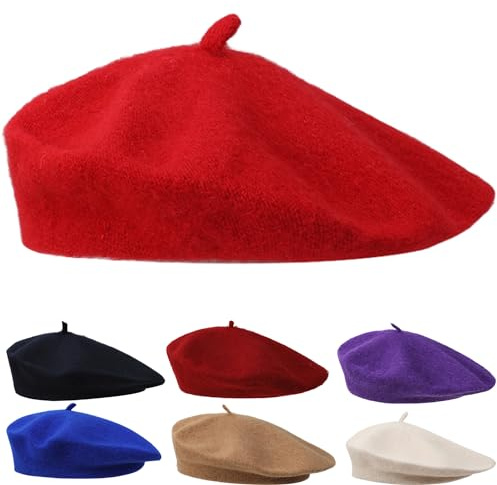 Französischen Beret Damen Rot Baskenmütze Damen Sommer Baumwolle Klassishe Künstler Barrett Mütze Herren Mode Basken Mütze für Windjacke, Kleid Winter Mütze Barett für vier Jahreszeiten, 56-58cm