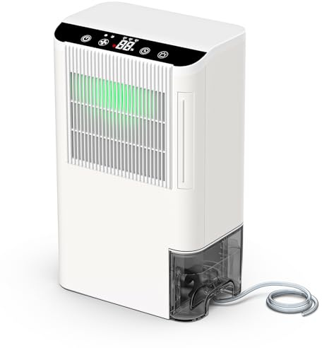 Dehumidifiers for Home, 2000 Sq.Ft Small Dehumidifier with 3.3ft Drain Hose, 2.5L Tank, Timer Sleep Mode, Portable Dehumidifier for Basement, Bedroom, Bathroom (Pure White)