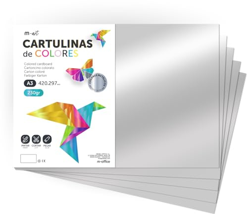 Carton Métallisé Couleur A3, 230 g/m², Feuilles Cartonnées Grandes, Carton de Couleur pour Loisirs Créatifs, Projets Artistiques et Décorations, Effet Brillant · m-office (10 feuilles, argent)
