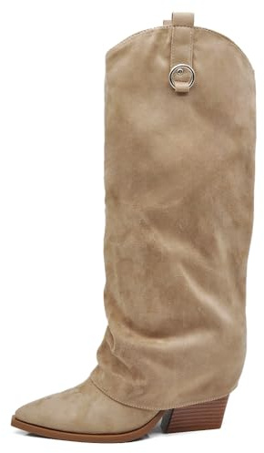 IF Fashion Stivali Texani Arricciati stropicciati Da Donna A Punta Con Tacco E Ghetta Risvolto MP742-2 tortora N.38