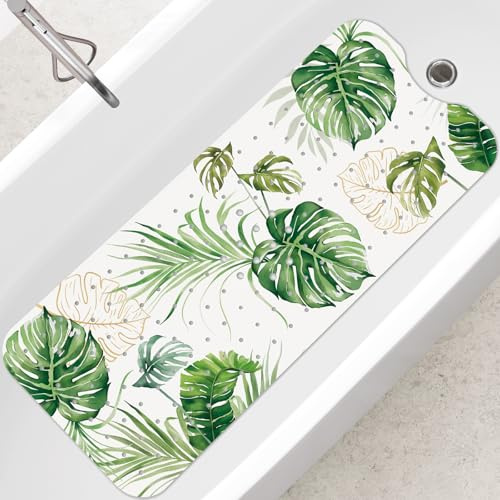 SHUCHING Badewannenmatte rutschfest Grüne Blätter, 100 X 40 cm | Badematte Rutschfest, Antirutschmatte Badewanne 100% BPA Frei