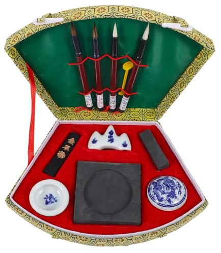 Cabilock Chinesisches Kalligrafie Set mit Pinsel Tinte und Tuschestein Langlebig und Leicht für Einsteiger und Kalligrafieunterricht Traditionelles Schreibkunst set für Meditation und