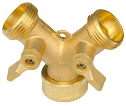 Divisor de conector de manguera de jardín de latón resistente con válvulas de agarre cómodo, adaptador de 3 4 pulgadas para grifo de agua, colector de 1 vía, paquete de 2 y a prueba de fugas