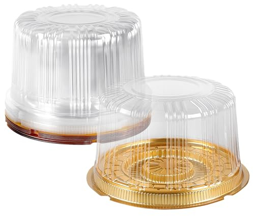 SINJEUN 20 PCS 6 Inch Round Cake Boxes with Lids, Clear Plastic Cake Containers Cheesecake Carrier, Small Containers for Cakes, Snacks, Desserts, Tapas(Gold Bottom)