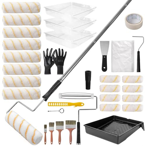 SOUTHGATE 33-teiliges Farbroller Set – Profi Malerset mit 4-teiligem Stab, Premium Malerrolle für Wände & Decken, Mikrofaser Lackierwalze für streifenfreie Ergebnisse, inkl. Farbwannen & Pinsel