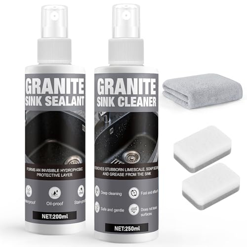 Pulizia del Lavello e Impregnante per Lavello, Set di Protezione e Cura per Lavelli in Granito con Spugna e Panno in Microfibra, Pulizia, L'impermeabilizzazione e Sigillatura Lavelli in Granito
