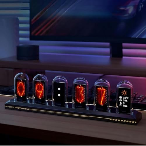 BRIMFORD Nixie Tube Clock, RGB colorato, album fotografico digitale personalizzabile, nuova modalità meteo, schermo IPS da 5 pollici, controllo app: un regalo retrò per gli amici (nero)