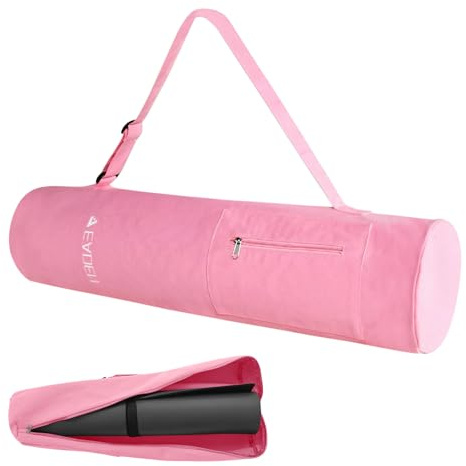 Borsa per tappetino da yoga migliorata con tasca, porta tappetino da yoga per esercizi con tracolla regolabile, borsa portaoggetti multifunzionale (rosa chiaro, S)