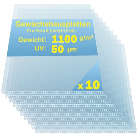 10xDoppelstegplatten 6mm,150x70cm Polycarbonat 10,5m² GewäChshaus Platten,Hohlkammerplatten,Stegplatten, Carport, Stegplatten, BestäNdig FüR GewäChshaus Gartenbau (150cm×70CM)