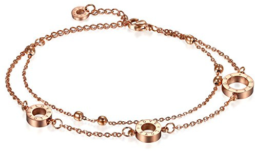 OIDEA Damen Doppelt-Kette Armband: Layered Armkette Fußkette Liebe Herz Charms Fußkettchen Perlen Perlenkette Handgelenk Armreif Schmuck Geschenk für Frauen Mutter Freundin
