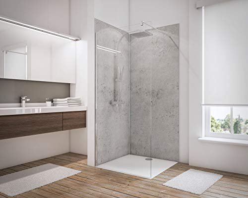 Schulte lot 2 panneaux muraux 100 x h.210 cm + 3 profilés (2x finition, 1x angle intérieur), revêtement salle de bain douche, épaisseur 3 mm, gris clair, livré avec des cales
