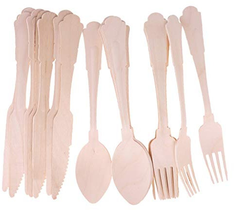 Backbayia Couteau Portable en Bois Vaisselle Et Cuillère à Soupe Jetable