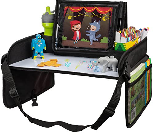 Lusso Gear Kids Travel Tray for Toddler Car Seat, Travel Tray for Kids Car Seat, Lap Tray for Airplane, Travel Desk Essential Accessories, Carseat Table Tray for Kids Road Trip Activities (Black)