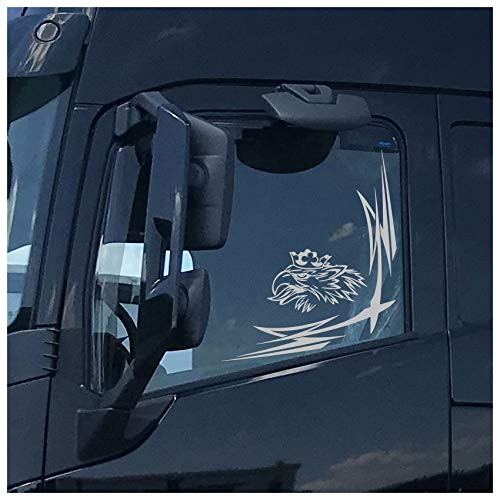 Greif Fensterdekor LKW Aufkleber Dekor Sticker Fenster Scallops Ornamente Rauten KX036 (Silbergrau Metallic, Innenklebend)
