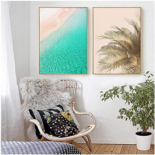 Landschaft Leinwand Poster Strand Ozean Wandkunst Pastell Surfers Drucke Malerei Seascape Bilder für Wohnzimmer-50x70 cm Kein Rahmen