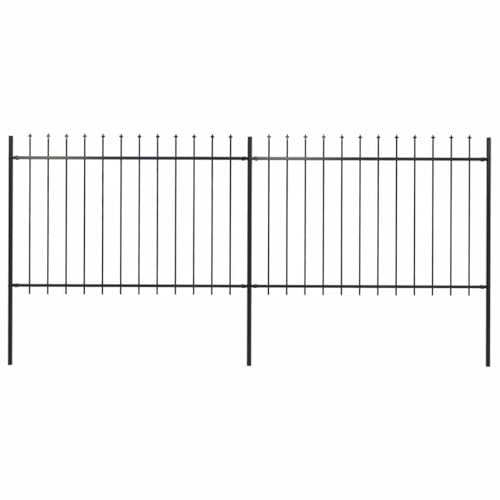 vidaXL Recinzione da Giardino con Punta a Lancia Decorativa Robusta Pannelli e Pali Recinto Barriera Esterna in Acciaio Verniciato 3,4x1,2 m Nero