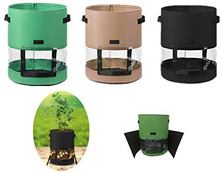 3er-Pack Kartoffel-Pflanzbeutel, Visualisierung, strapazierfähiger, verdickter Stoff, Pflanztöpfe mit Klappengriffen, Pflanztaschen für Kartoffeln, Tomaten und anderes Gemüse (4.5 Liter)
