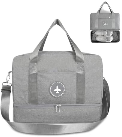 FANDARE Weekendväska sportbag dans axelväska helg handväska vattentät övernattningsväska lätt väska för män kvinnor sport gym semester simning träning vandring., grå a, L