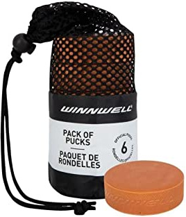 Winnwell Weighted Ice Hockey Pucks - Heavy Training Puck with Mesh Carrying Bag | Official Size | Great for Stick Handling & Training Drills (6 Pack)
