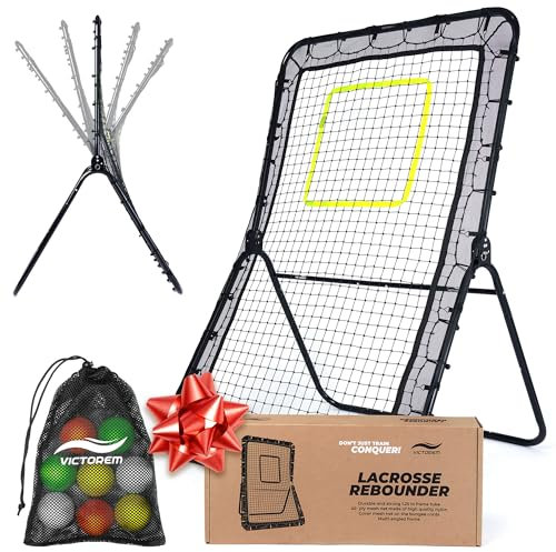 Victorem Lacrosse Rebounder und Lacrosse Bälle, 1,8 x 1,9 m, Rückprallung mit Lacrosse-Ball, 12 Stück, funktioniert als Massageball, Stabiler Baseball-/Softball-Rebounder