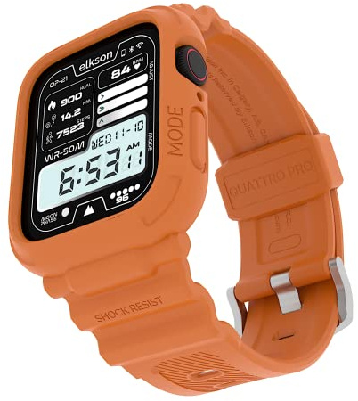 Made for Apple Watch Band 41mm 40mm with Bumper Case, elkson Quattro Pro Rugged Men Bands for Apple Watch SE and iWatch Series 9 8 7 6 5 4 Cover, Sport Military Protective Cases Men Women, Orange
