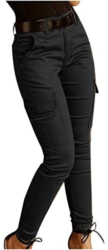 Masrin Cargohosen Damen Einfarbige Werkzeug Hosen Freizeithose mit Mehreren Taschen Skinny Bleistifthose Businesshose mit hohem Bund Arbeitshose Latzhose Outdoorhose
