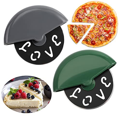 2Pezzi Tagliapizza Ruotain Acciaio Inossidabile, Rotelle da Taglio con LOVE, Tagliapizza Tondo Professionale, Rotella Pizza per Crostata, il Formaggio, Pizza, Pasticceria (Verde e Grigio)
