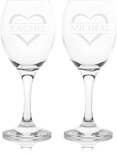 EIO Gifts Personalised Heart and Name Wine Glass Gift Set - Enter Your Custom Engraving