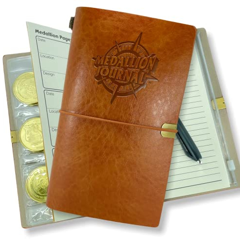 Pennybandz Medallion Journal: Ultimate Coin & Medallion Album, 36 Pockets, Built-in 52 Page Journal & Zipper Pocket