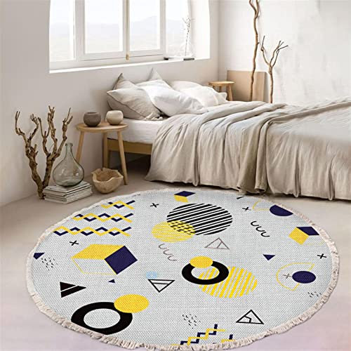 Mandala Runde Teppich Quasten Handwebteppich Böhmische Baumwollteppich Boho-Stil ​für Schlafzimmer Wohnzimmer Küche,E,Diameter 120cm
