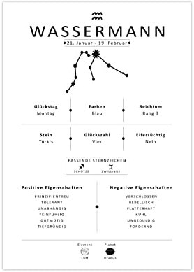 Generisch Sternzeichen Wassermann Poster | Bild Tierkreiszeichen A3 (42 x 29,7 cm)