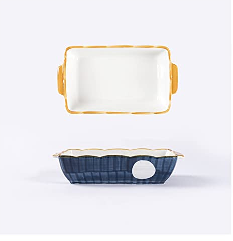 Lasagnera Piatto da forno quadrato, set di bakeware in ceramica a 2 pezzi - piatti di casseruola rettangolari non bastone con manici facili da afferrare - Pentole da forno resistente impilabili Teglie