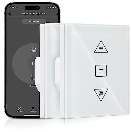 HEUXGIR Interrupteur Volet Roulant Connecté,Interrupteur Tactile de Stores Contrôle de Commande Vocale Compatible avec Alexa/Google Home/Smart Life,(Fil Neutre Requis) 2pack