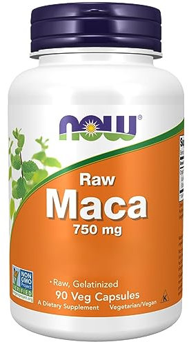Now Foods Raw Maca, 750mg, Maca-Wurzel, Lepidium meyenii, 90 vegane Kapseln, Laborgeprüft, Sojafrei, Vegetarisch, Glutenfrei, Ohne Gentechnik, Maca Root