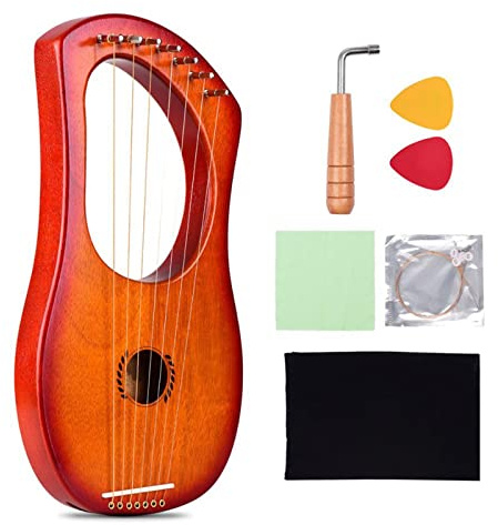 Lyra-Harfe, 7-saitige Lyra-Harfe, antikes Holzsaiteninstrument mit Tragetasche, zusätzlicher Saitensatz