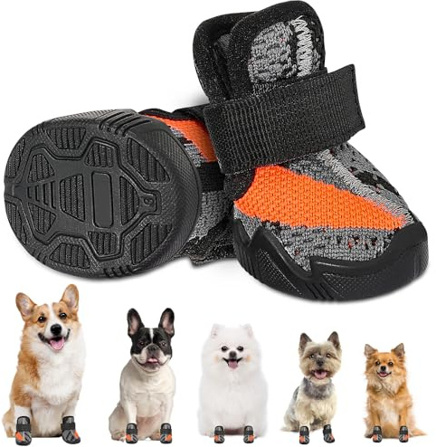 SlowTon Scarpe per cani di piccola taglia - 2PCS Stivali per cani traspiranti e protezioni per le zampe, stivaletti per cani con robuste suole antiscivolo per camminare Correre Escursionismo