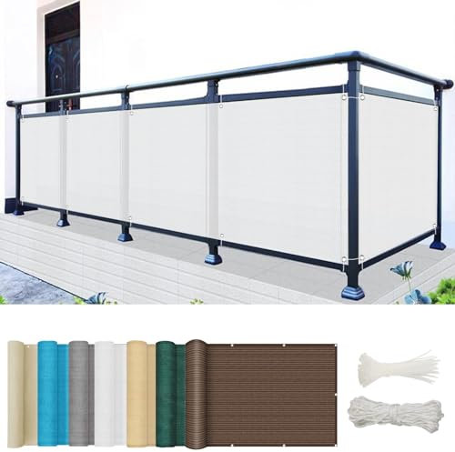 GAIFNAG Balkonumrandung Ohne Bohren 60 x 750 cm Blickdichte Balkonbespannung, Kunststoff Balkonverkleidung Uv-Schutz Ohne Bohren, Sichtschutz für Balkon Terrasse Garten, Weiß