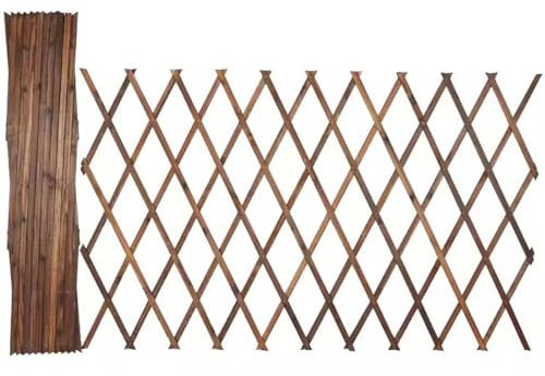 DECORN Erweiterbares Gartenzaungitter aus Holz – Dekorativer Outdoor-Gitter-Designschirm für Kletterpflanzen – Einziehbarer Holzzaun, Dunkelbraun,120cm H
