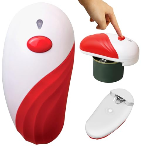 Electric Can Opener Jar Opener for Any Can Sizes Hand Free Food-Safe Automatic Can Opener Portable Battery Operated Can Openers with Smooth Edge Red