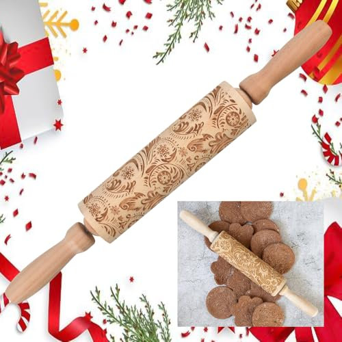 SLTAXAR Rouleau Patisserie en Bois 35 * 4.5cm Rouleau à Pâtisserie avec Motif Noel Rouleau à Pâtisserie Gravée Rouleau à Pâtisserie Professionnel Rouleau à Pâtisserie en Bois