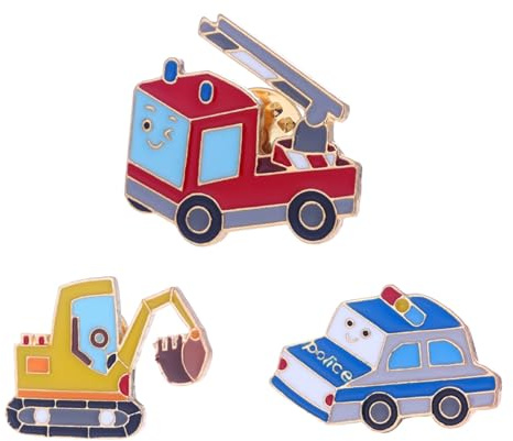 3 Stück Auto-Brosche, Bagger, Polizeiauto, Feuerwehrauto, Emaille, Brosche, Anstecknadel, niedliches Cartoon-Abzeichen für Kinder, Jungen, Mädchen, T-Shirt, Taschen, Rucksack, Zubehör, Geschenk,